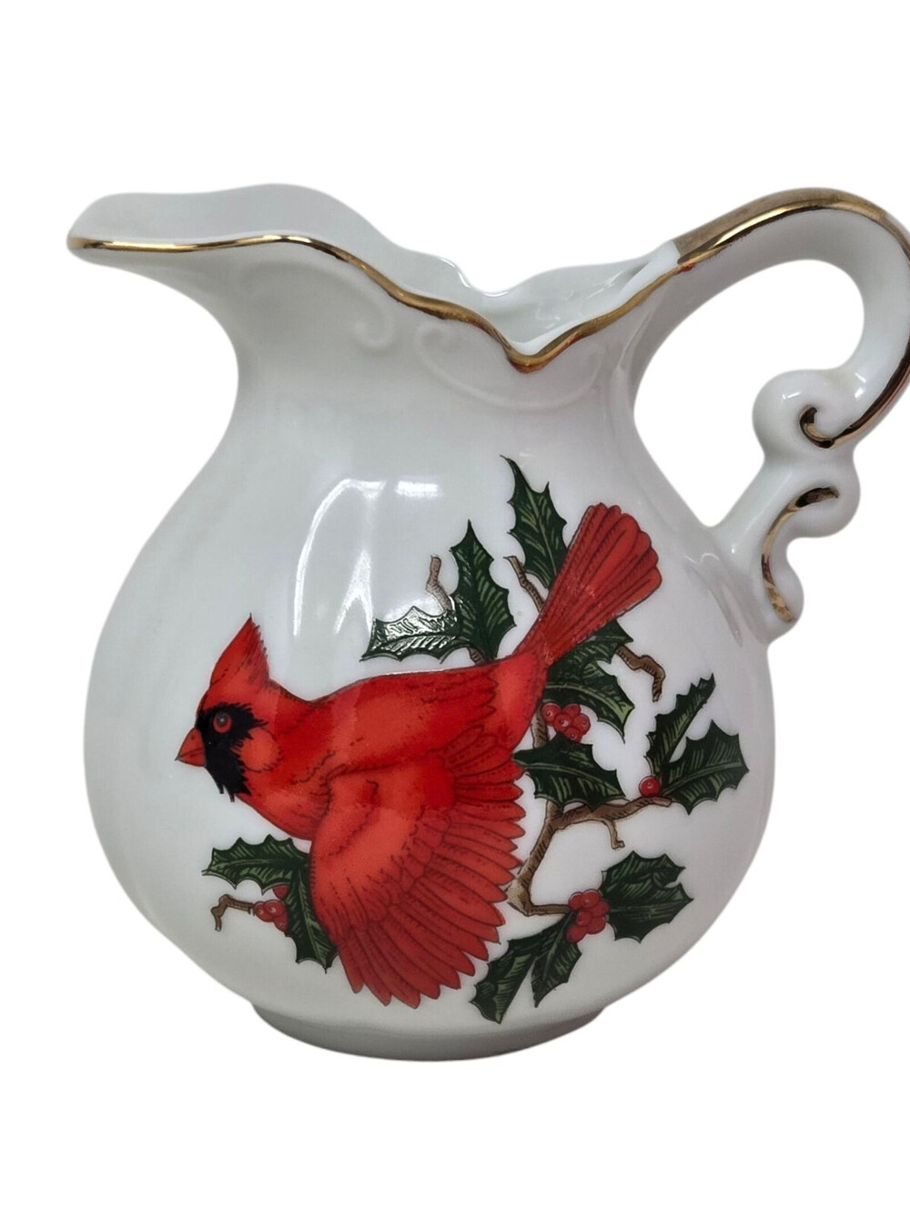 Lefton China Holiday Cardinal Christmas Porcelain Pitcher Mini #1068 Japan VTG